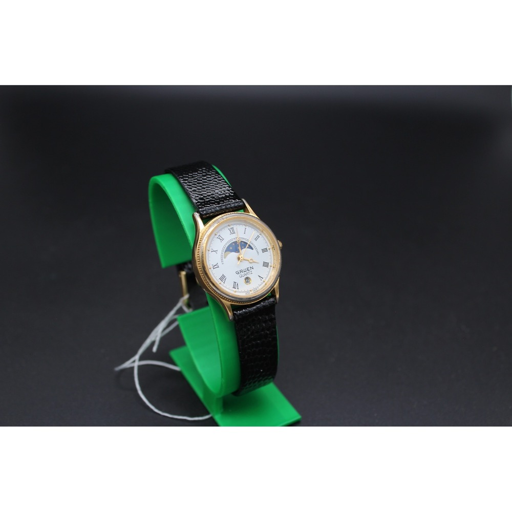 Vintage‎ Gruen Quartz Moonphase Date Watch Ref 225-6185 Gold Tone Roman Dial - Picture 3 of 3